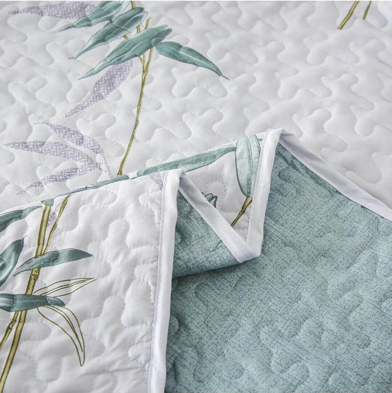 2025 Green Floral Coverlet Set-Quilted Bedspread Sets (3Pcs)