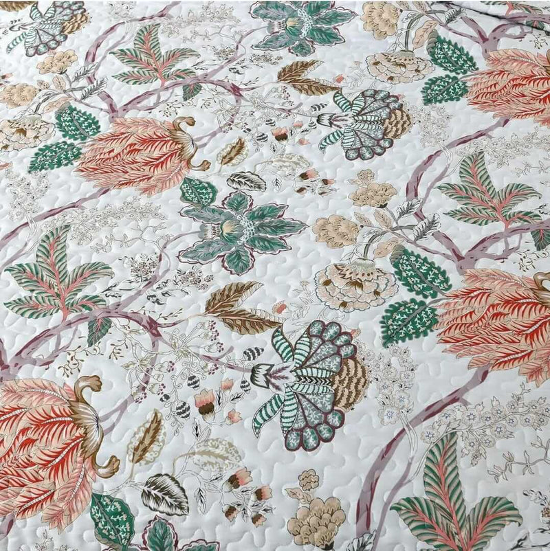 2025 Green Base Coverlet Set-Floral Quilted Bedspread Sets (3Pcs)