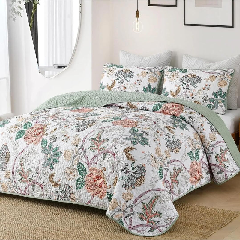 Multi-Green Floral Bedspread Coverlet Sets (3Pcs)