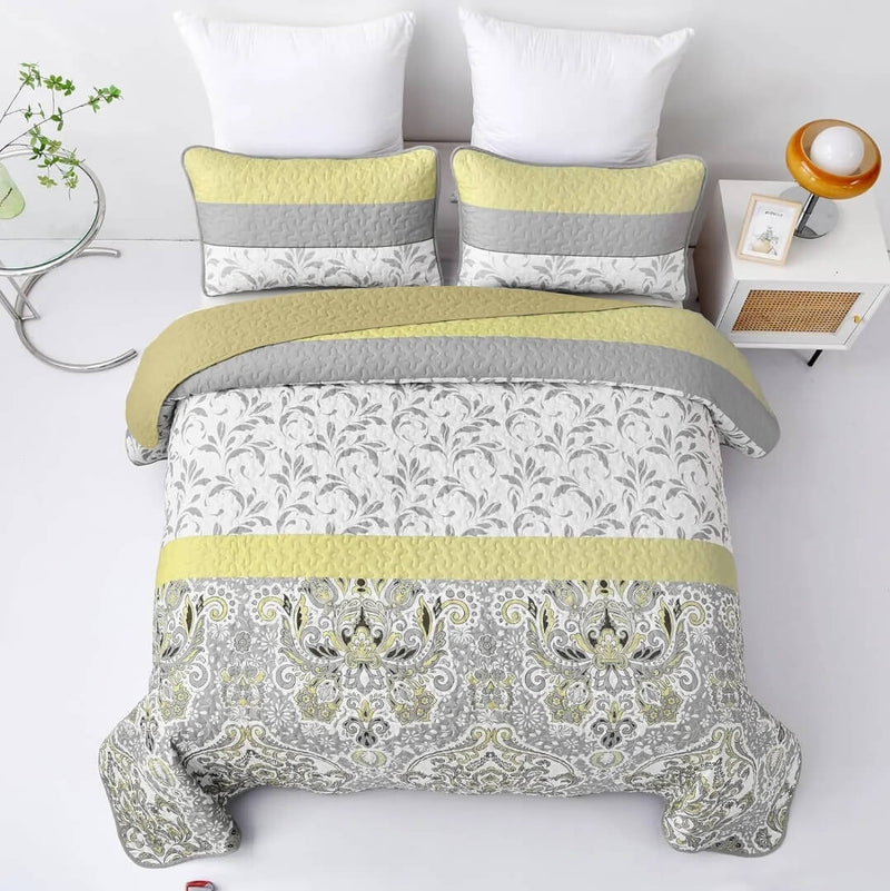 Greyish Green Light Coverlet Set-Quilted Bedspread Sets (3Pcs)