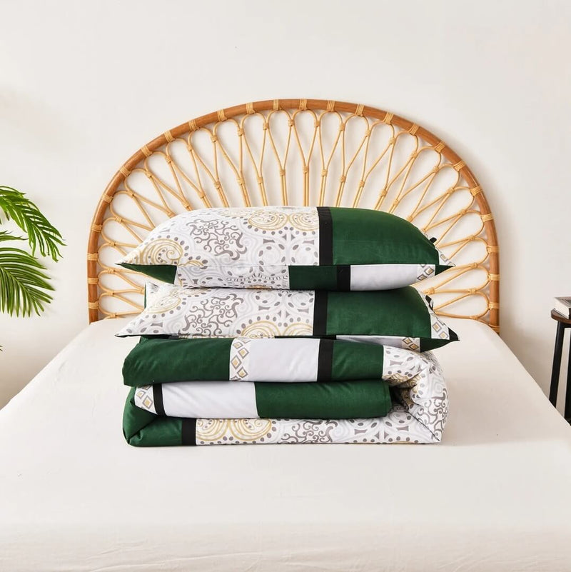 Green Striped Comforter Set-Quilt Set (3Pcs)