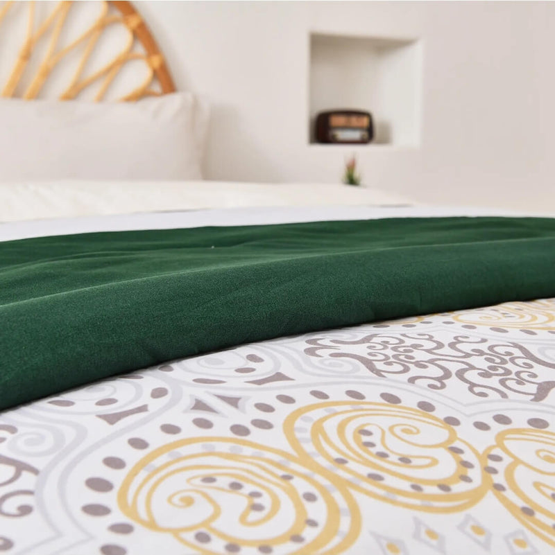 Green Striped Comforter Set-Quilt Set (3Pcs)