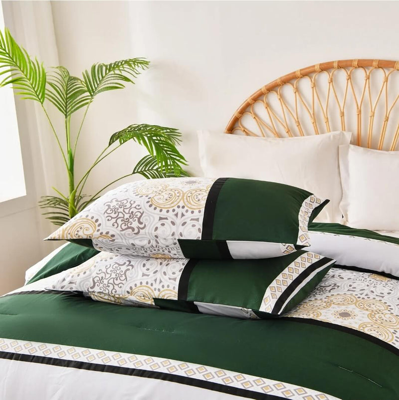 Green Striped Comforter Set-Quilt Set (3Pcs)