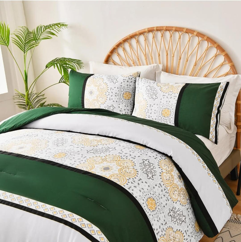 Green Striped Comforter Set-Quilt Set (3Pcs)