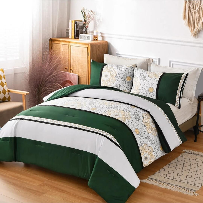 Green Striped Comforter Set-Quilt Set (3Pcs)