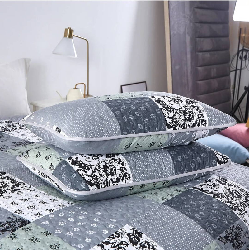 2025 Greyish Patchwork Quilted Bedspread Coverlet Sets (3Pcs)