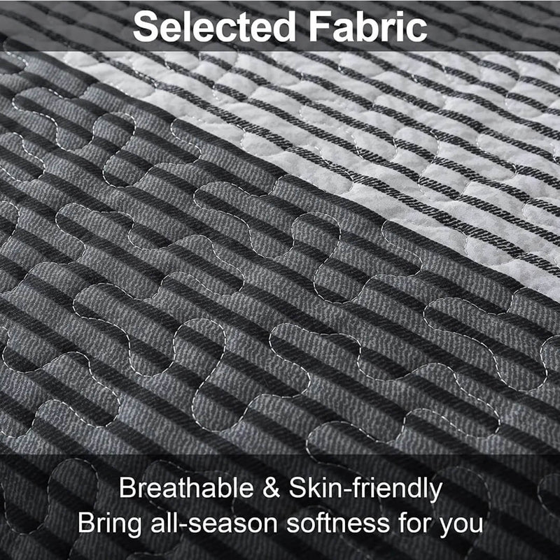 Greyish Black Patchwork Coverlet Set-Quilted Bedspread Sets (3Pcs)