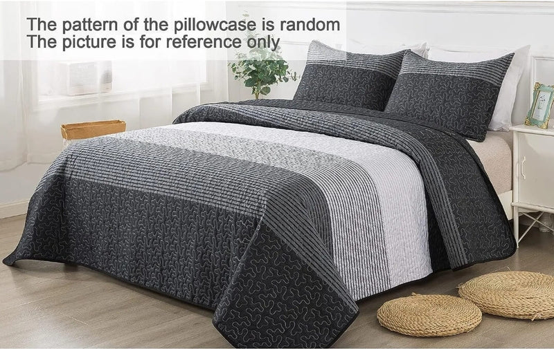 Greyish Black Patchwork Coverlet Set-Quilted Bedspread Sets (3Pcs)