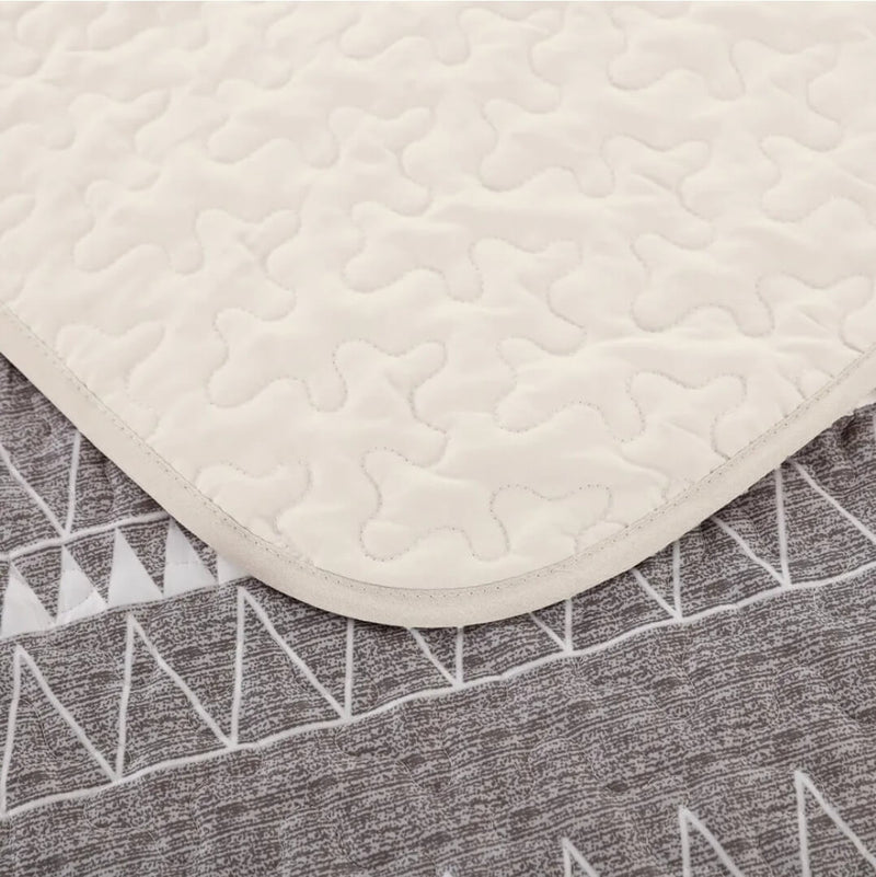 Grey Striped Coverlet Set-Quilted Bedspread Sets (3Pcs)