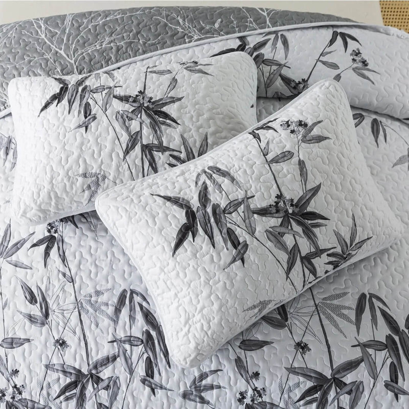 Coverlet Set-Grey Botanical Quilted Bedspreads Sets (3Pcs)