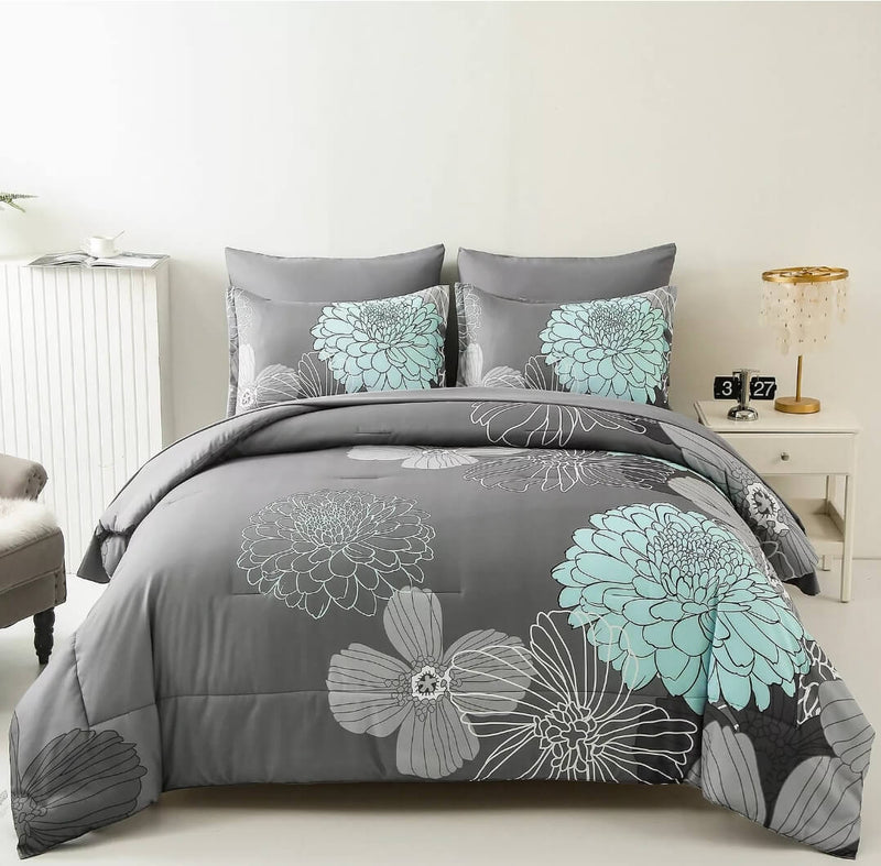 2025 Grey Base Floral Comforter Set-Quilt Set (3Pcs)