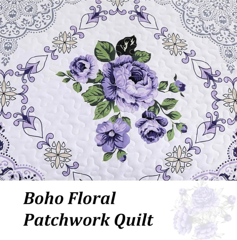 Floral Purple Coverlet Set-Quilted Bedspread Sets (3Pcs)