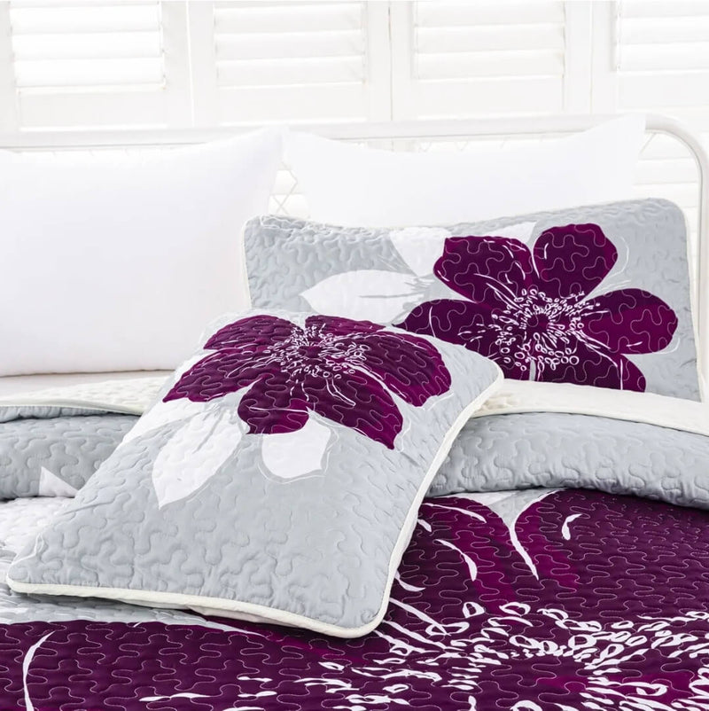 New Purple Floral Coverlet Set-Quilted Bedspread Sets (3Pcs)
