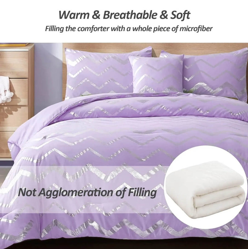Lavender Striped Comforter Set-Quilt Set (3Pcs)