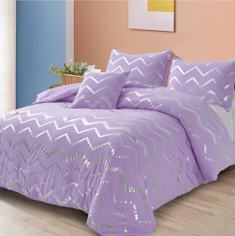 Lavender Striped Comforter Set-Quilt Set (3Pcs)
