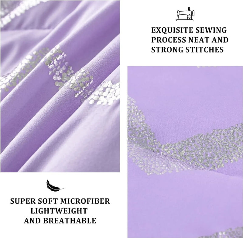 Lavender Striped Comforter Set-Quilt Set (3Pcs)