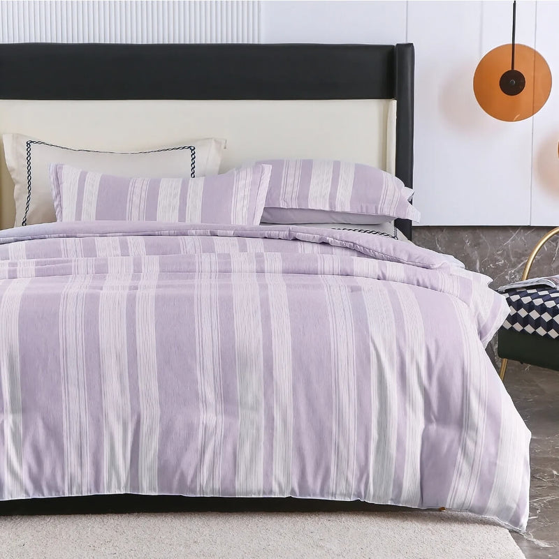 2025 Purple Striped Comforter Set-Quilt Set (3Pcs)