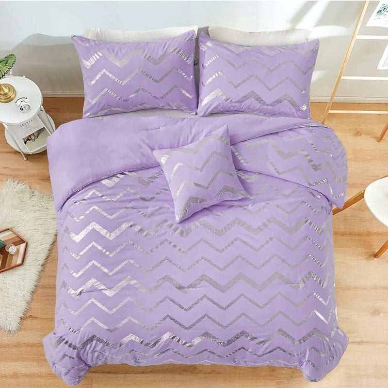 Lavender Striped Comforter Set-Quilt Set (3Pcs)