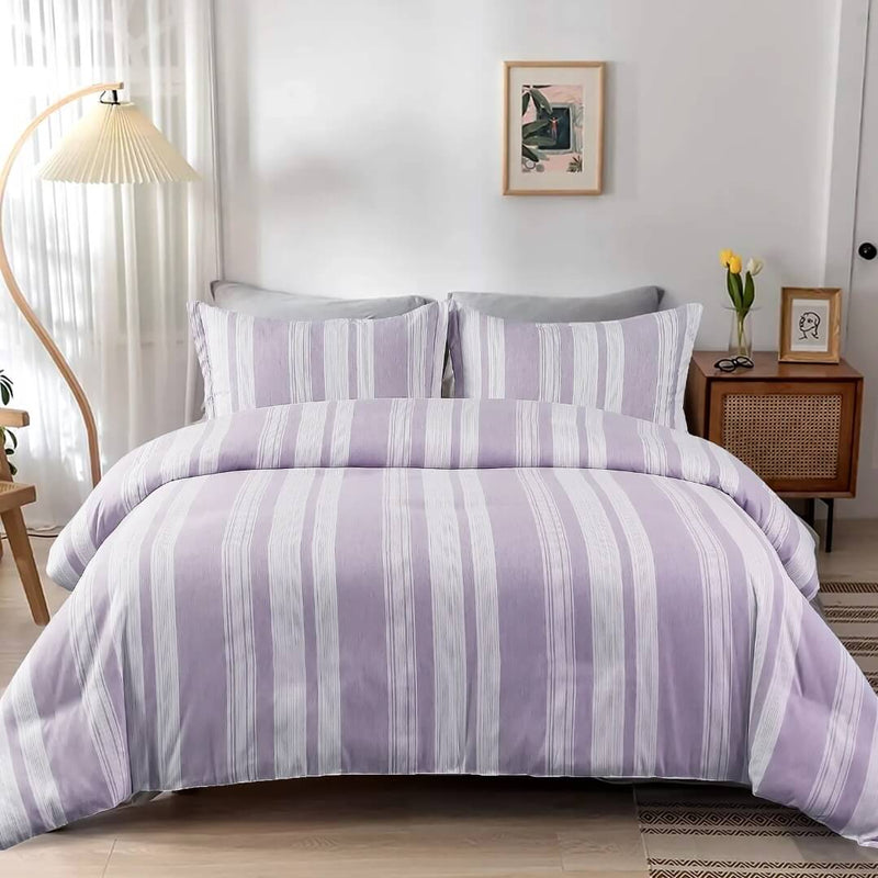 2025 Purple Striped Comforter Set-Quilt Set (3Pcs)