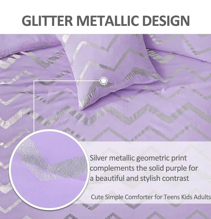 Lavender Striped Comforter Set-Quilt Set (3Pcs)