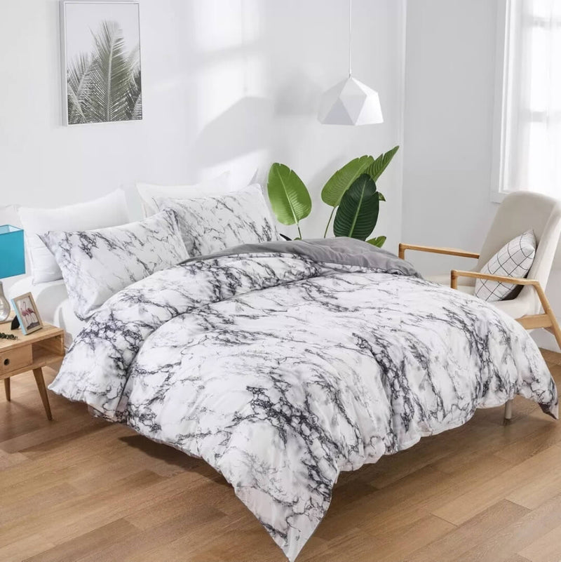 Marble Style Grey Quilt Cover - Ultra Soft Doona/Duvet Cover Set 2xPillowcases