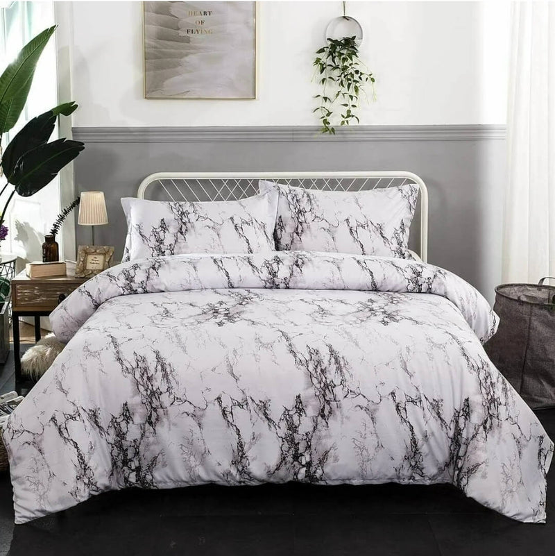 Marble Style Grey Quilt Cover - Ultra Soft Doona/Duvet Cover Set 2xPillowcases