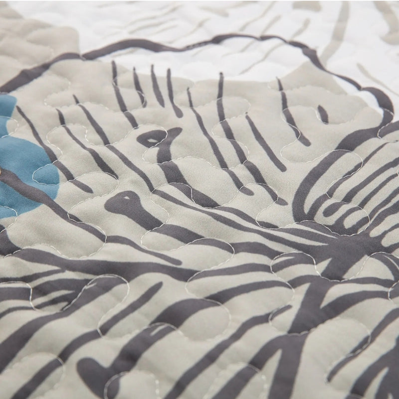 Mint Blue Floral Quilted Bedspread Coverlet Sets (3Pcs)