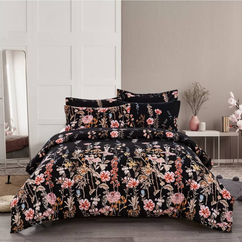 Multicolor Black Floral Comforter Set-Quilt Set (3Pcs)