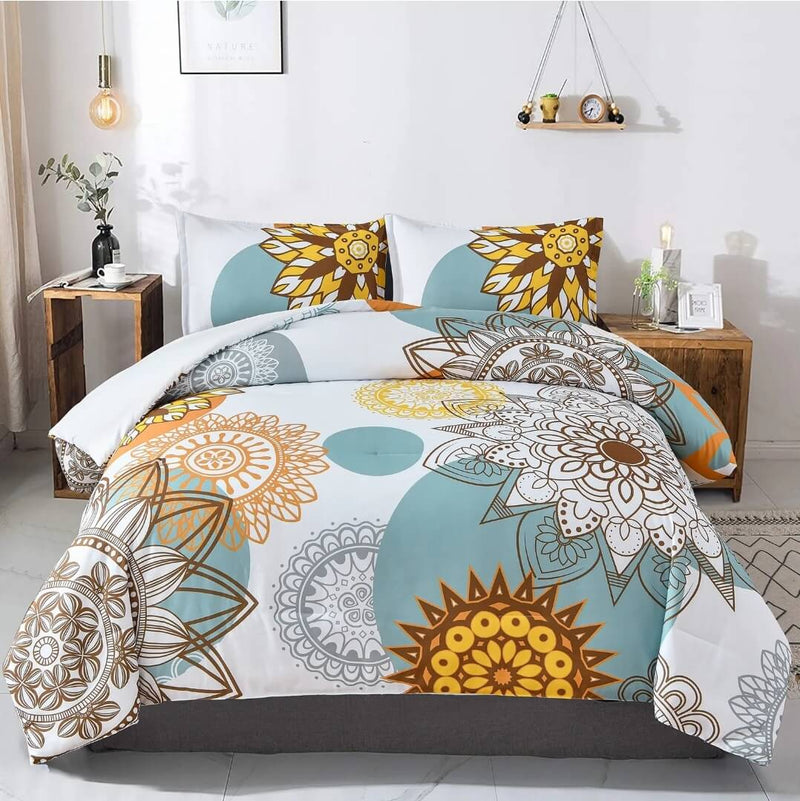 Multicolor Botanical Comforter Set-Quilt Set (3Pcs)