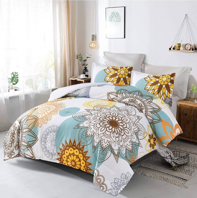 Multicolor Botanical Comforter Set-Quilt Set (3Pcs)
