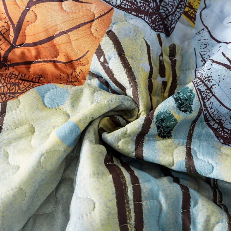 Sky Blue Floral Coverlet Set-Quilted Bedspread Sets (3Pcs)