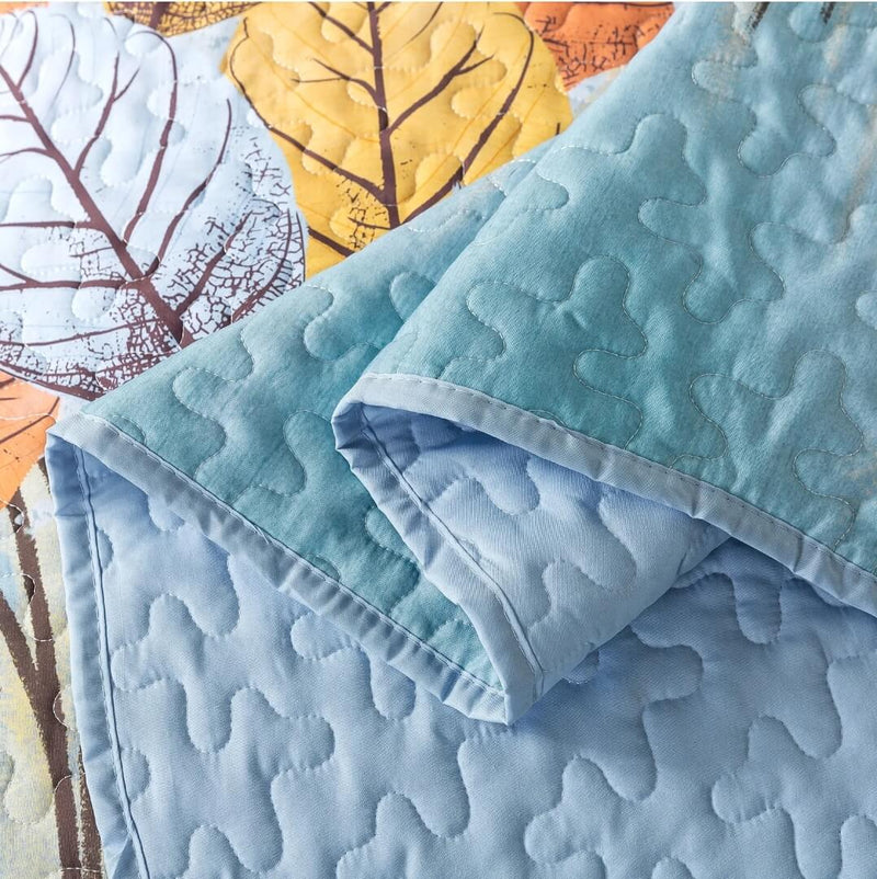 Sky Blue Floral Coverlet Set-Quilted Bedspread Sets (3Pcs)