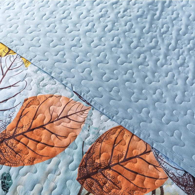 Sky Blue Floral Coverlet Set-Quilted Bedspread Sets (3Pcs)