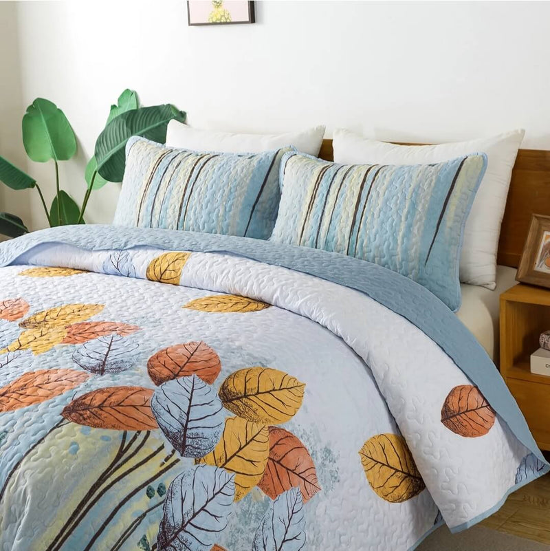Colorful Floral Coverlet Set-Quilted Bedspread Sets (3Pcs)