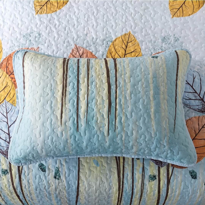 Sky Blue Floral Coverlet Set-Quilted Bedspread Sets (3Pcs)