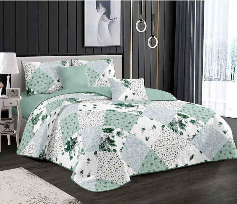2025 Green Patchwork Bedspread Coverlet Set-Quilted Bedspread Sets (3Pcs)