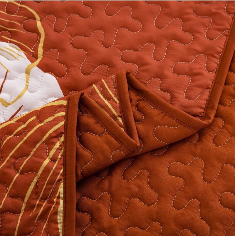 Orange Floral Bedspread Coverlet Set-Quilted Bedspread Sets (3Pcs)