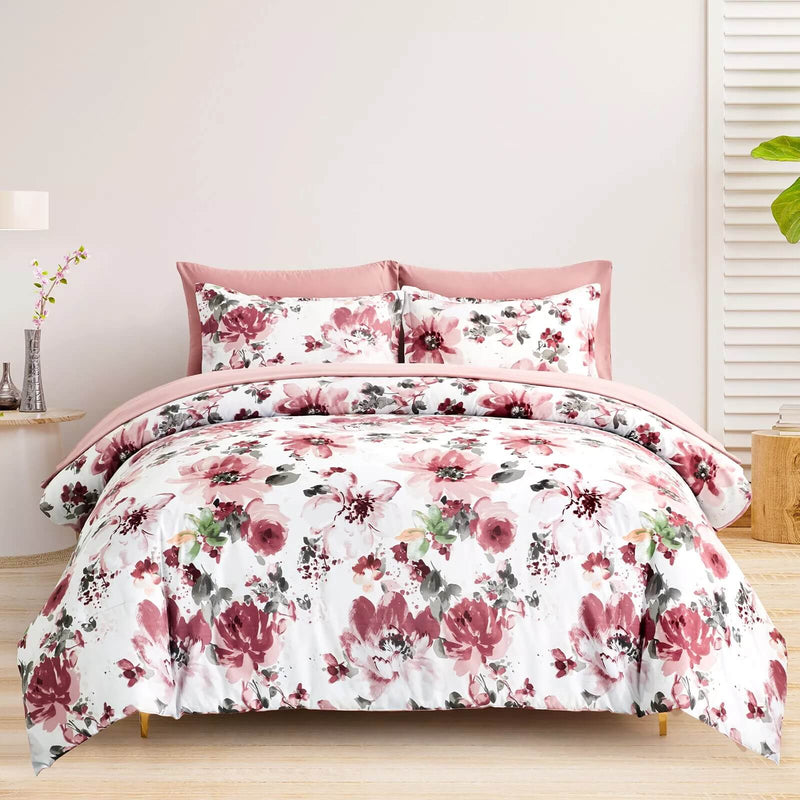 Pink Floral Comforter Set-Quilt Set (3Pcs)