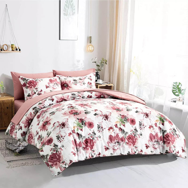Pink Roses Comforter Set-Quilt Set (3Pcs)