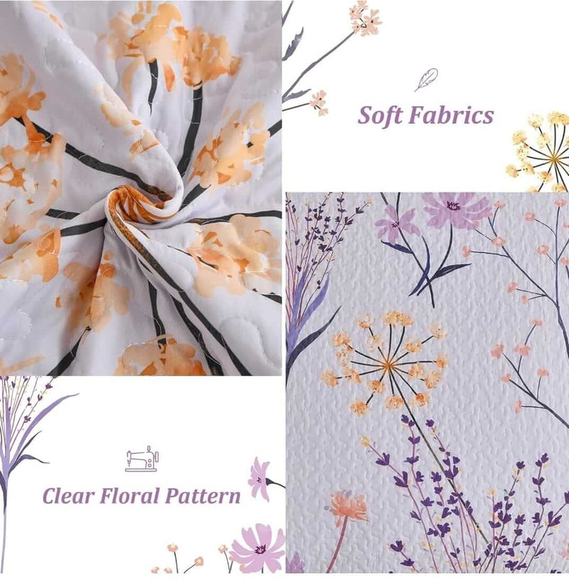 2025 Purple Flower Pattern Coverlet Set-Floral Bedspread Sets (3Pcs)