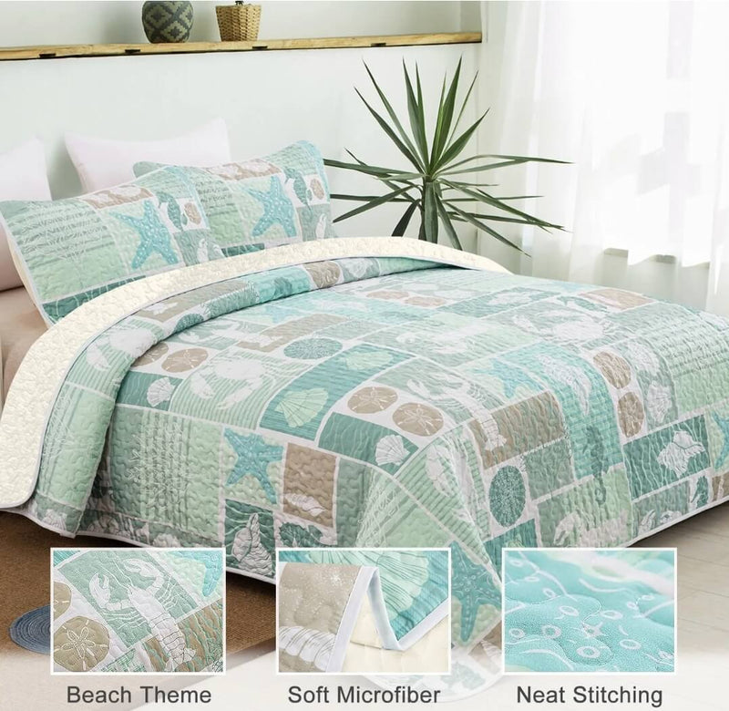 Light Green Coverlet Set-Quilted Bedspread Sets (3Pcs)