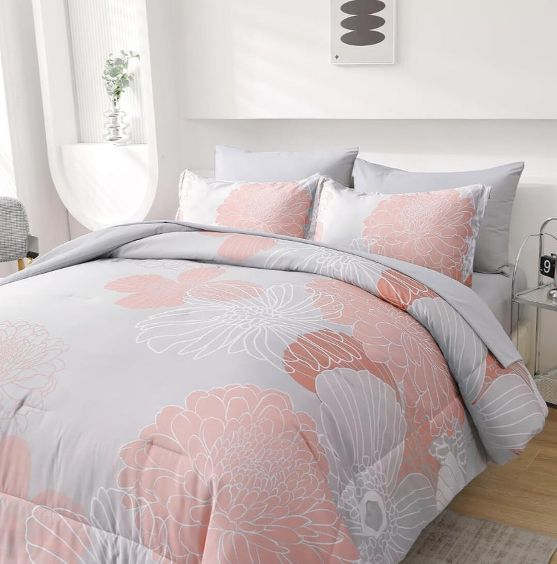 2025 Pink Flower Comforter Set-Quilt Set (3Pcs)