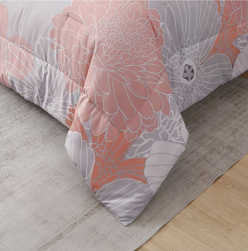2025 Pink Flower Comforter Set-Quilt Set (3Pcs)