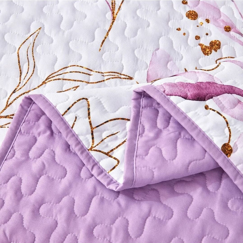 2025 Purple Floral Coverlet Set-Quilted Bedspread Sets (3Pcs)