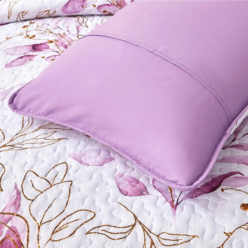 2025 Purple Floral Coverlet Set-Quilted Bedspread Sets (3Pcs)