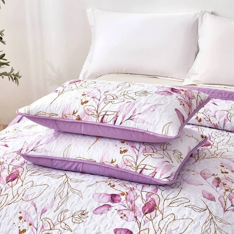 2025 Purple Floral Coverlet Set-Quilted Bedspread Sets (3Pcs)