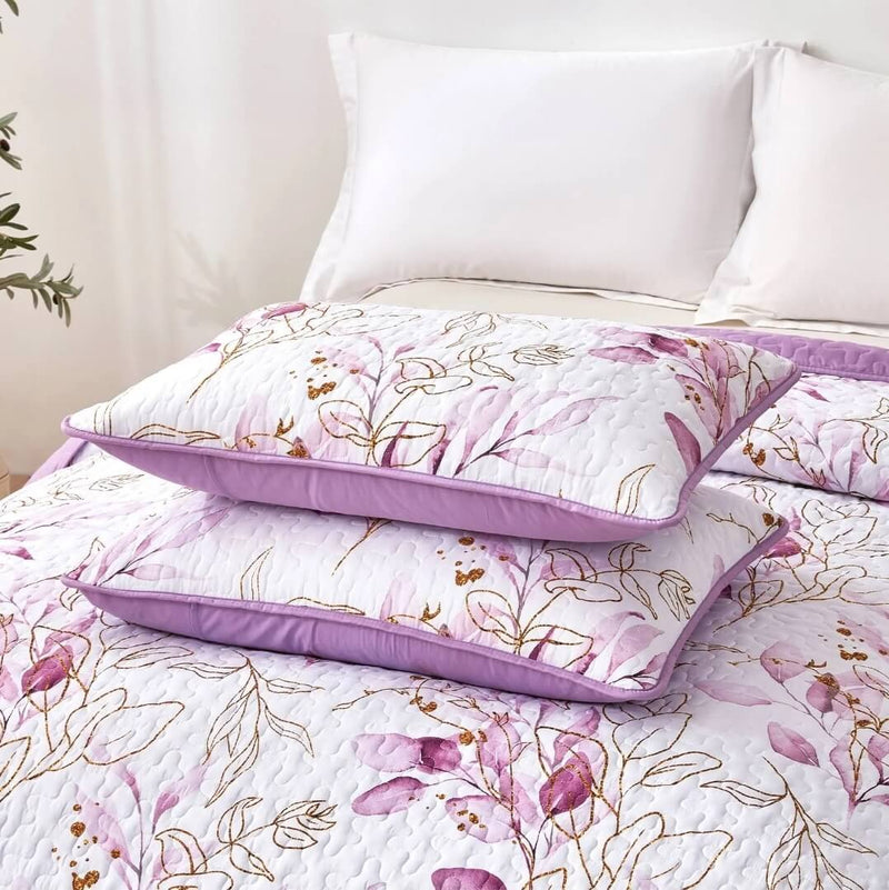Floral Purple Patchwork Coverlet Set-Quilted Bedspread Sets (3Pcs)