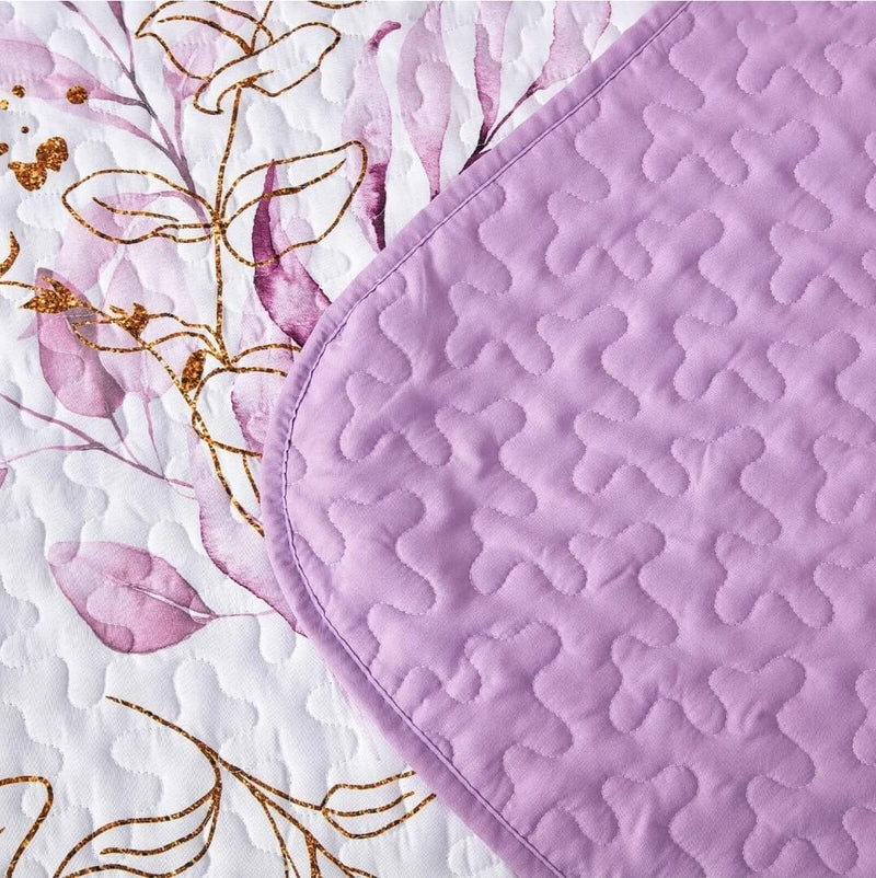 2025 Purple Floral Coverlet Set-Quilted Bedspread Sets (3Pcs)