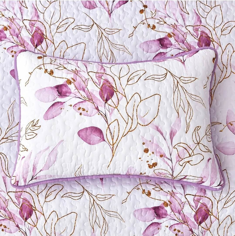 2025 Purple Floral Coverlet Set-Quilted Bedspread Sets (3Pcs)