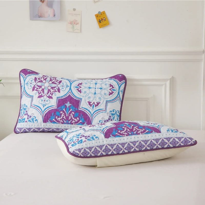 Purple Flower Coverlet Set-Quilted Bedspread Sets (3Pcs)